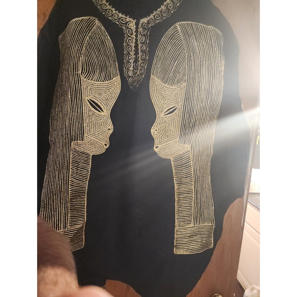 VTG Indian Pakistani African Bollywood Sherwani Caftan Kaftan dashki black gold - Picture 1 of 8
